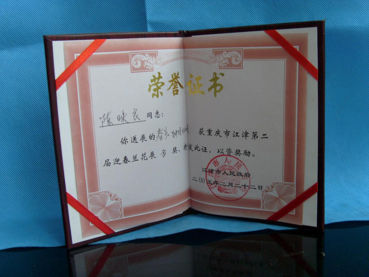 2005年重庆市江津第二届迎春兰花展-春兰钟情牡丹-金奖